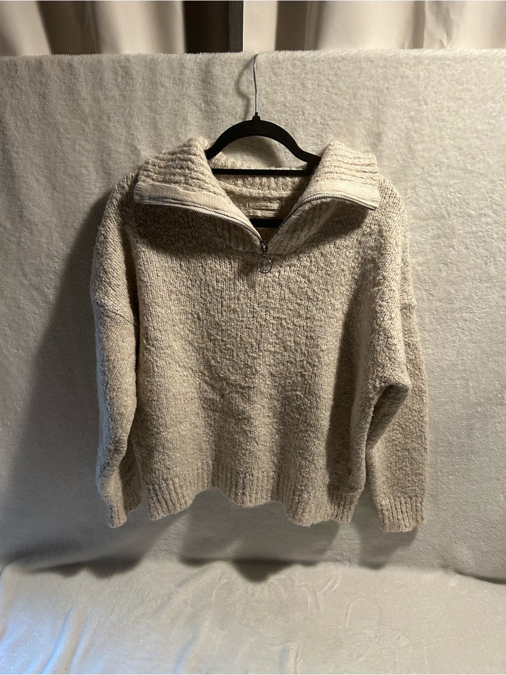 Anthropologie Cream Knit Half-Zip Sweater